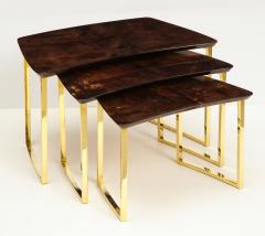 Aldo Tura SET OF THREE NESTING TABLES WITH ALDO TURA LACQUERED PARCHMENT TOPS - 1699942