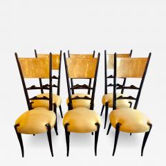 Aldo Tura Set of Six Italian Aldo Tura Side Dining Chairs in Goatskin and Parchment - 3018440