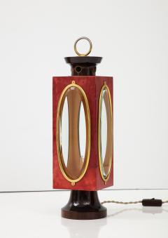 Aldo Tura Signed Red Velum and Lacquered Wood Table Lantern Lamp Aldo Tura Italy 1970s - 2934828