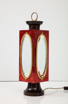 Aldo Tura Signed Red Velum and Lacquered Wood Table Lantern Lamp Aldo Tura Italy 1970s - 2934829