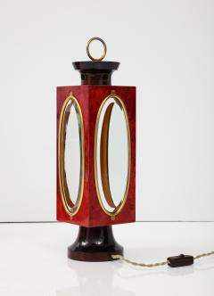 Aldo Tura Signed Red Velum and Lacquered Wood Table Lantern Lamp Aldo Tura Italy 1970s - 2934830