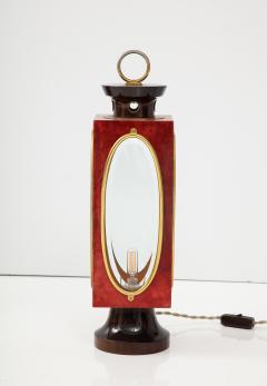 Aldo Tura Signed Red Velum and Lacquered Wood Table Lantern Lamp Aldo Tura Italy 1970s - 2934831