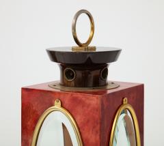 Aldo Tura Signed Red Velum and Lacquered Wood Table Lantern Lamp Aldo Tura Italy 1970s - 2934834