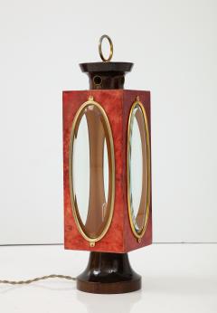 Aldo Tura Signed Red Velum and Lacquered Wood Table Lantern Lamp Aldo Tura Italy 1970s - 2934837