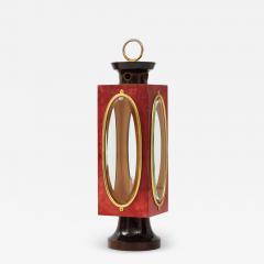 Aldo Tura Signed Red Velum and Lacquered Wood Table Lantern Lamp Aldo Tura Italy 1970s - 2939996