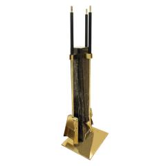 Alessandro Albrizzi Albrizzi Chic Fireplace Tool Set with Figured Black Marble and Brass 1970s - 785808