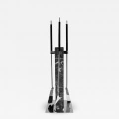 Alessandro Albrizzi Albrizzi Fireplace Tool Set In Figured Gray Marble And Chrome 1970s - 1490271