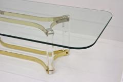 Alessandro Albrizzi Mid Century Lucite Brass Coffee Table by A Albrizzi Gilt Brass IT ca 1970 - 3985146