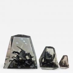 Alessandro Albrizzi Modern Trio of High End Solid Lucite Obelisks With Diorama of Wildlife Scenes - 540540