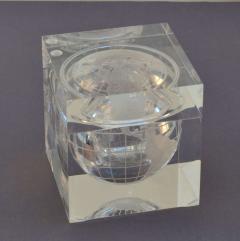 Mid century modern lucite cube ice bucket with etched globe design