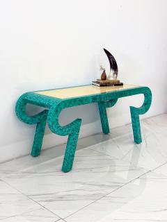 Alessandro Gabrielli Gambalogna Hand Painted Faux Malachite Console Desk Alessandro Baker 1980s - 4507306