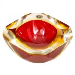 Alessandro Mandruzzato Alessandro Mandruzzato Murano Glass Ashtray Bowl Sommerso Faceted Red Signed - 2987196