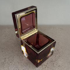 Alessandro Mandruzzato Hand Blown Murano Glass Box in Ruby Amber with 24Karat Gold Trim - 3881561