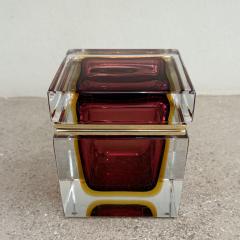 Alessandro Mandruzzato Hand Blown Murano Glass Box in Ruby Amber with 24Karat Gold Trim - 3881562