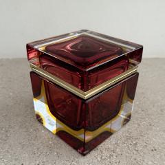 Alessandro Mandruzzato Hand Blown Murano Glass Box in Ruby Amber with 24Karat Gold Trim - 3881565