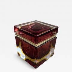 Alessandro Mandruzzato Hand Blown Murano Glass Box in Ruby Amber with 24Karat Gold Trim - 3883669