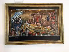 Alex Gamburg Signed Surrealist Painting of a Religious Jewish Scene with Rabbis and Torah - 413451