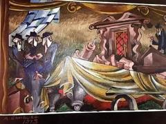 Alex Gamburg Signed Surrealist Painting of a Religious Jewish Scene with Rabbis and Torah - 413452