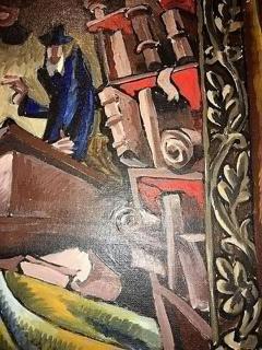 Alex Gamburg Signed Surrealist Painting of a Religious Jewish Scene with Rabbis and Torah - 413454
