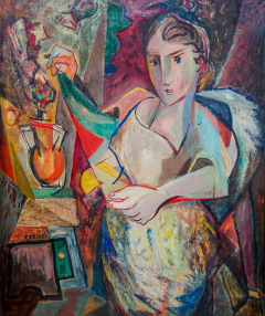 Alexander Kreisel 1901 1953 cubist painting Lady with Scarf  - 2872730
