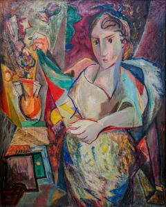 Alexander Kreisel 1901 1953 cubist painting Lady with Scarf  - 2878476