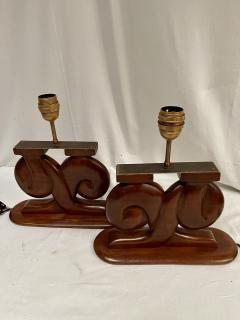 Alexandre Noll 1950s Pair of Sculptural mahogany table lamps in the style of Alexandre Noll - 3959353