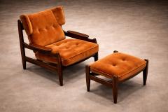 Alexandre Rapoport Alexandre Rapoport Brazilian Rosewood Armchair with Ottoman Burnt Caramel Mohair - 4571574