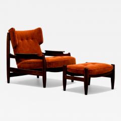 Alexandre Rapoport Alexandre Rapoport Brazilian Rosewood Armchair with Ottoman Burnt Caramel Mohair - 4576641