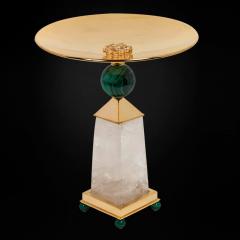 Alexandre Vossion PAIR OF OBELISK ROCK CRYSTAL CHALICE 24K Gold plated brass and malachite details - 2097984