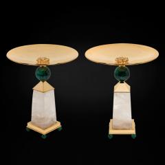 Alexandre Vossion PAIR OF OBELISK ROCK CRYSTAL CHALICE 24K Gold plated brass and malachite details - 2097985