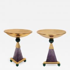 Alexandre Vossion PYRAMID AMETHYST CHALICES Pair of amethyst and 24K gold plated brass bowls - 2098883