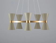 Alf Svensson Swedish Midcentury Chandelier in Brass and Metal by Alf Svensson for Bergboms - 2206799