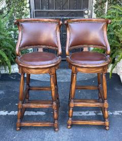 Alfonso Marina Alfonso Marina Ebanista Spanish Colonial Leather Bar Stools a Pair - 1859298