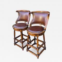 Alfonso Marina Alfonso Marina Ebanista Spanish Colonial Leather Bar Stools a Pair - 1861149