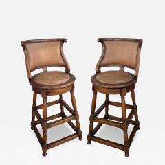 Alfonso Marina Pair of Alfonso Marina Ebanista Spanish Colonial Counter or Bar Stools - 4553577