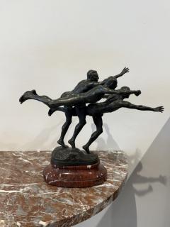 Alfred Boucher Au But To the Goal Alfred Boucher Bronze Group of Three Runners - 4778998