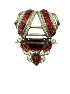 Alfred Boucher STUNNING ART DECO RUBY GLASS CABOCHON RHINESTONE FUR CLIP MATCHING BRACELET - 4743439