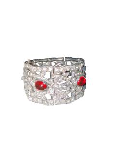 Alfred Boucher STUNNING ART DECO RUBY GLASS CABOCHON RHINESTONE FUR CLIP MATCHING BRACELET - 4743442