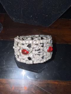 Alfred Boucher STUNNING ART DECO RUBY GLASS CABOCHON RHINESTONE FUR CLIP MATCHING BRACELET - 4743444