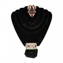 Alfred Boucher STUNNING ART DECO RUBY GLASS CABOCHON RHINESTONE FUR CLIP MATCHING BRACELET - 4758326