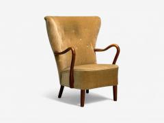 Alfred Christensen Alfred Christensen Danish Modern Mohair Beech Lounge Chair Denmark 1940s - 4219098