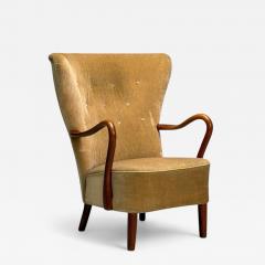 Alfred Christensen Alfred Christensen Danish Modern Mohair Beech Lounge Chair Denmark 1940s - 4219189