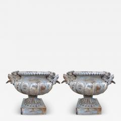 Alfred Corneau Pair of 19th Century French Cast Iron Garden Urns Attributed to Alfred Corneau - 3763542