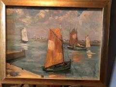 Alfred Genasi Post Impressionist oil of Sailboats in Brittany - 1195299