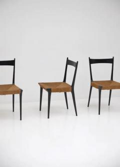 Alfred Hendrickx Cane and Black Lacquered Dining Chairs by Alfred Hendrickx Set of Six - 3377671