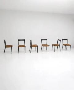 Alfred Hendrickx Cane and Black Lacquered Dining Chairs by Alfred Hendrickx Set of Six - 3377672