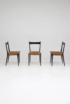 Alfred Hendrickx Cane and Black Lacquered Dining Chairs by Alfred Hendrickx Set of Six - 3377673