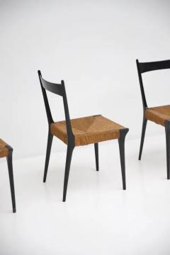 Alfred Hendrickx Cane and Black Lacquered Dining Chairs by Alfred Hendrickx Set of Six - 3377675