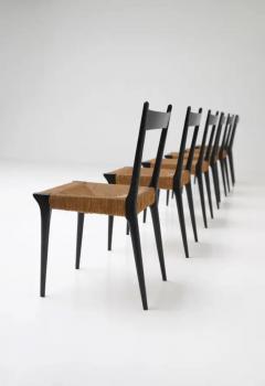 Alfred Hendrickx Cane and Black Lacquered Dining Chairs by Alfred Hendrickx Set of Six - 3377696