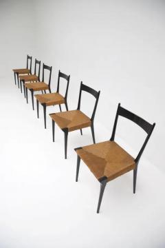 Alfred Hendrickx Cane and Black Lacquered Dining Chairs by Alfred Hendrickx Set of Six - 3377699